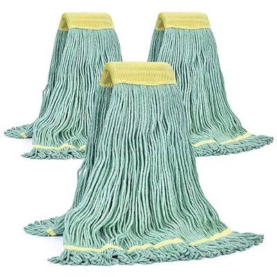 Matthew Cleaning Commercial Mop Head Replacement, 5 Inch Wide Headband, Looped End Cotton Blend String Wet Mops for Floor Cleaning, 24 oz Large, 3-Pack Green