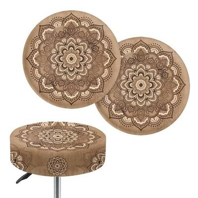 Lotusorchid Circle Chair Covers Set of 2, Boho Mandala Flower Print Round Chair Covers for Bar Stool Elastic, Removable Bar Stool Slipcovers Round, 13-15 Inches