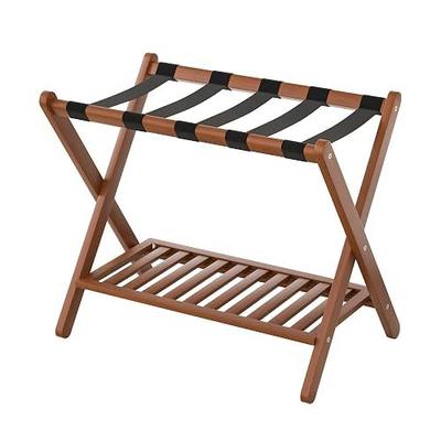 Luggage Racks Suitcase Stand Foldable With Storage Shelf For Guest Room Hotel Essentials Solid Bamboo Heavy-Duty Item Holder Chestnut Brown