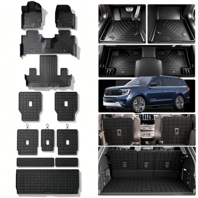 MJBYMAT Floor Mats for 2025 2026 2027 Ford Expedition 7 Seats 2nd Row Bucket Seats (Not for Max) & Trunk Mat & Backrest Mat,TPE All Weather Protection 2nd & 3rd Row Backrest Mats Full Set Accessories