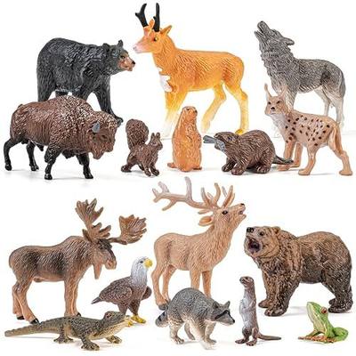 16PCS North American Forest Animals Baby Figures Toys for Kids 3+ | Realistic, Safe, Woodland Creatures Figurines, Miniature Toys, Cake Toppers, Cupcake Decor, Birthday Gift for Boys Girls