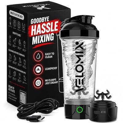 VELOMIX 24oz Electric Protein Shaker Bottle for Protein Mixes, Transparent | USB-C Rechargeable, Leak Proof Shaker Cups for Protein Shakes, Portable Blender for Shakes and Smoothies, Easy Clean