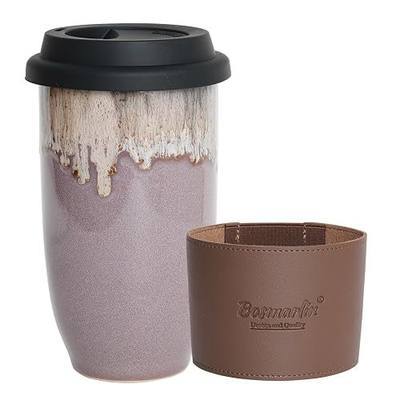 Bosmarlin Ceramic Travel Coffee Cup with Lid, 16 Oz, Portable Coffee Mug for Car Cup Holder, Microwave and Dishwasher Safe, Reactive Glaze (Deep Purple, 16 Oz)
