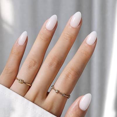 Beetles Milky White Press On Nails Short Almond, 32Pcs 16 Sizes | Gel Painted Natural Soft Gel Press Ons with Nail Glue, 60 Adhesive Tabs All-in-One Complete Kit, 10-Minute Easy Application