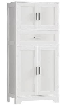 TEENFON Bathroom Storage Cabinet with Adjustable Shelf & Large Drawer | Tall Storage Cabinet with 4 Doors, Kitchen Pantry Storage Cabinets, for Living Room, Dining Room, Entryway, White