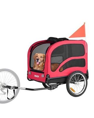 VEVOR Dog Bike Trailer, Supports up to 100 lbs, Pet Cart Bicycle Carrier, Easy Folding Frame with Quick Release Wheels, Universal Bicycle Coupler, Reflectors, Flag, Collapsible to Store