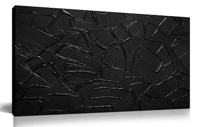 SKYRISE Large Hand Painting 3D Textured Canvas Wall Art for Living Room, Neutral Abstract Black Minimalismt Painting Handmade Picture Artwork Wall-Decor for Bedroom Office, Size 40x20 inches
