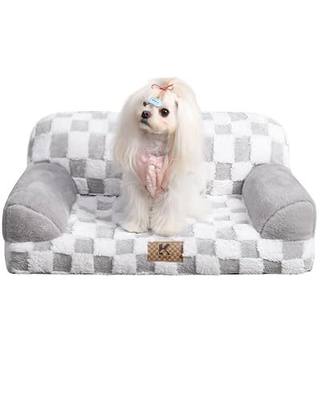 KSIIA Dog Bed Small Dog Beds Waterproof Cat Couch with Supportive Armrests for Puppy and Kitten Pet Couch Machine Washable Pet Sofa with Removable Cover & Anti-Slip Bottom, 26 x 14.5 in, Grey