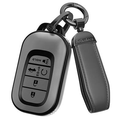 for Honda Key Fob Cover Accessories- Matte TPU Key Fob Cover with Leather Keychain for 2022-2026 Civic Accord HR-V Pilot CR-V, Sport SI EX EX-L (Matte Gray, Model 1)