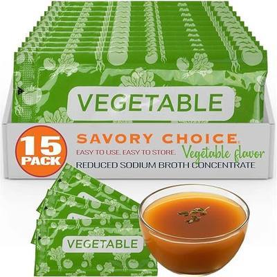 SAVORY CHOICE Reduced Sodium Vegetable Broth Concentrate, 15 Packets (9.6g) - Vegan, Vegetarian, Gluten-Free, Diary-Free Broth Concentrate