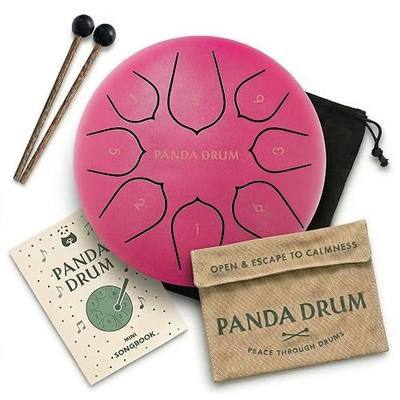 Panda Drum Mini (Pink) for Kids 1-4 Years Old | Steel Tongue Drum with Music Book, Mallets, Bag & Finger Picks | Hand Pan for Inside & Outside | Sound Healing Instruments | 6 Inch, 432 Hz
