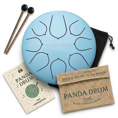 Panda Drum Mini (Blue) for Kids 1-4 Years Old | Steel Tongue Drum with Music Book, Mallets, Bag & Finger Picks | Hand Pan for Inside & Outside | Sound Healing Instruments | 6 Inch, 432 Hz