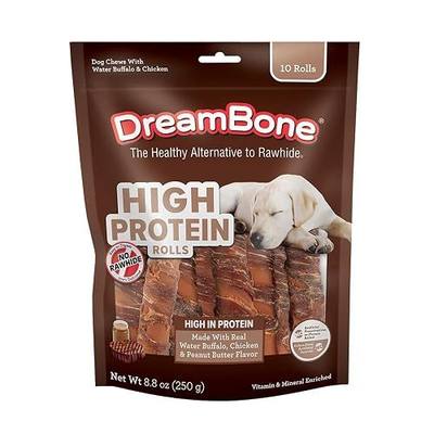 DreamBone High Protein Rolls for Dogs, 10 Count, Treat Your Dog to Easy-to-Digest Rawhide-Free Chews Made with Real Water Buffalo, Chicken and Peanut Butter Flavor