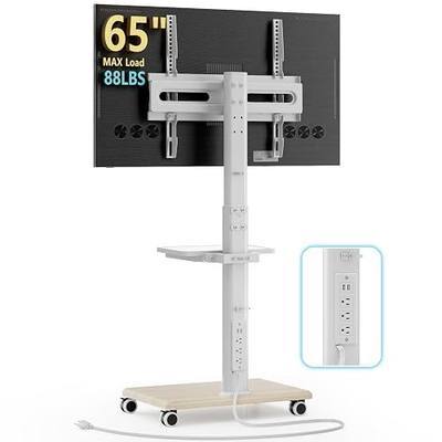 AX WABER Mobile TV Stand with Power Outlets&Shelf, Floor Portable TV Stand with Wheels for 27-65Inch LCD LED OLED Flat/Curved Panel Screen, Swivel,Height Adjustable&Wood Base, RollingTV Cart White