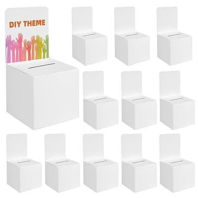 PHAREGE 12 Pack 6x6x6 in Suggestion Boxes for Raffle Ticket, Voting Ballot | Removable Display Sign, Self-locking, 3.7 in Slot, DIY White Cardboard, Classroom Ballot, Cash Donation, Baby Shower Raffle