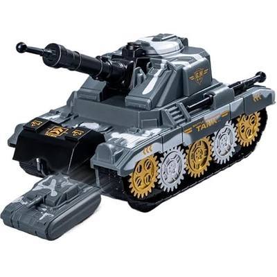 360 Rotating Toy Tank with Bullet Launching Turret - Army Vehicle (Grey)