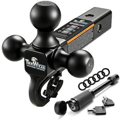 Tri-Ball Hitch 2 inch Receiver, Black E-Coat, Rust & Wear Resistant | 1-7/8", 2" & 2-5/16" Ball Sizes • Self-Latching Tow Hook • 10,000LB GTW • Heavy Duty Trailer Hitch • Pin Lock & Barrel Keys