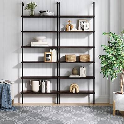 Nathan James Theo 6-Shelf Tall Bookcase, Wall Mount Bookshelf with Natural Wood Finish and Industrial Metal Frame, Nutmeg/Matte Black, Set of 2