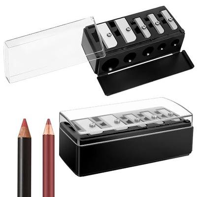 2 PCS Eye Pencil Sharpener for Women, 5 Hole Cosmetic Long Point Manual Pencil Sharpener with Plastic Lid, Lip Liner Pencils Eyeliner Eyebrow Sharpeners Makeup Eyeliner Pencils Sharpeners, Black