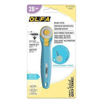OLFA Rotary Cutter Craft Set (RTY-1C/TK-AQA) - 28mm w/Touch Knife, Aqua | 28mm tungsten steel rotary cutter and touch knife combo - Quilting and craft cutting - Quilters and Crafters