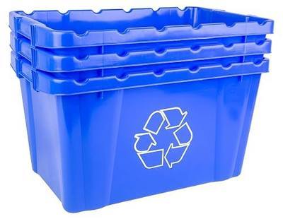 Hudson Exchange 25.8 x 16.2 x 14.5" (3 Pack, 18 Gallon) Recycle Container Curbside Tote Bin for Paper, Cans and Packaging, Blue