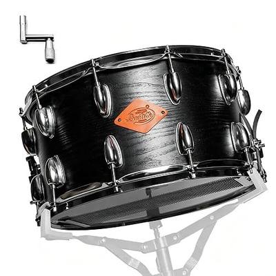 14"x8" Snare Drum with Basswood-Birch Hybrid Shell, 40-Strand Snare Wires, for Students, Studio & Live, Quick-Adjust, Includes Drum Key + Random 5A High-Strength Nylon Drumsticks, Black