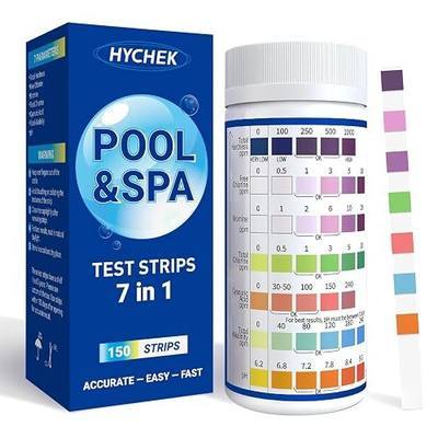 7 in 1 Accurate Pool Test Strips, 150-Count Hot Tub & Spa Test Strip | Water Chemical Testing Kit for Bromine, Chlorine, pH, Hardness, More, Fast & Easy Test Way, Pool Water Testing Kit