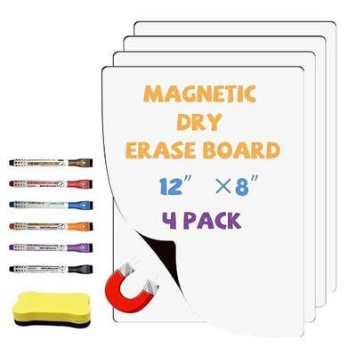 UJL Magnetic Dry Erase Board for Fridge Small White Board 12"X8" 4Pack | Magnetic White Board with 6 Markers & 1 Eraser Fridge Whiteboard For Home Kitchen Organizer and Planner