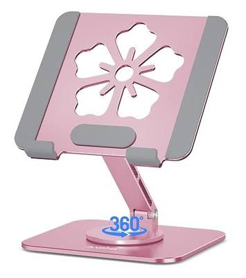 Rotating Tablet Stand for Desk, Aluminum Office Desk Accessories for Women Moms iPad Gifts Home Office Portable Monitor Stand for iPad, Compatible with iPad Pro, Air, Mini, Kindle, 4–12.9",Pink