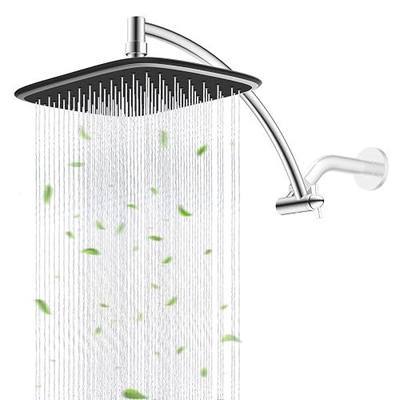 Rain Shower Head with 12" Metal Extension Arm, 10" High-Pressure Showerhead | Chrome Finished, Boosting Rainfall/Fixed Showerhead, Shower Head Extender Adjustable Height/Angle, 1-Min Easy to Install