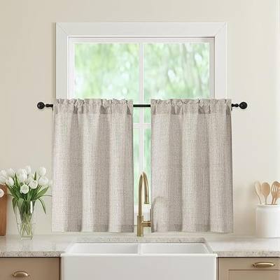 Linen Kitchen Curtains 36 Inch Length 2 Panels, Light Filtering Farmhouse Faux Linen Textured Short Curtains for Windows, Small Curtain Tier for Cafe Cabinet Bathroom RV Camper, 30Wx36L Inch