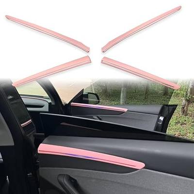 Fit Tesla Model Y Juniper Forint Door Panel Trim For 2025 2026 Model Y Juniper Rear Door inner Armrest Panel Cover Decorative Accessories 4PCS(Matte Pink)