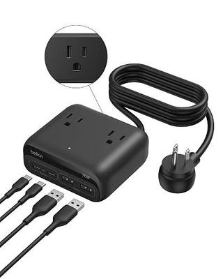 Belkin GaN Charging Station 70W, 7-in-1 Dual USB C Charger w/ 3x AC Outlets, 2x USB A Ports, Power Strip, iPhone Charger Fast Charging, Apple Watch, iPad, MacBook, Chromebook, Samsung Galaxy, Pixel 10