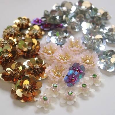35pc/lot Handmade Flower Assorted Beaded Patches for Clothing DIY Rhinestone Sequins Sew on Floral Patch Embroidery Appliques parche ropa