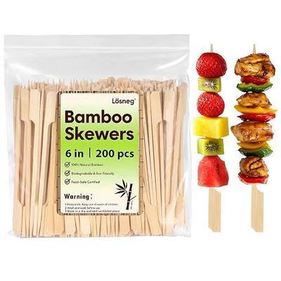 6 inch Bamboo Skewers for Appetizers, Fruit Kabob, Wooden Food Cocktail Picks, Charcuterie Wood Sticks for Grilling, Caprese, BBQ Snacks, Sandwich Toothpicks, with Flat Handle Anti-Roll - 200 pcs