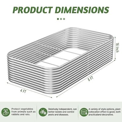2 Pack Tall 8x4FT Raised Beds for Gardening, Corrugated Galvanized Steel Raised Garden Bed, Outdoor Metal Above Ground Garden Bed for Vegetables and Flowers