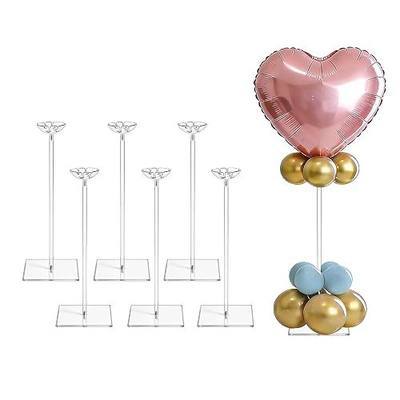 15.75 Inch 6 Pack Reusable Clear Acrylic Balloon Stand Kit | Balloon Sticks Holder With Base Perfect for Tabletop Centerpiece Party Event Decorations (15.75" 6 Pack)