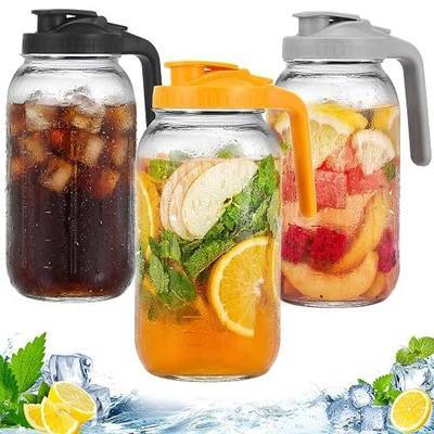3 Pack Glass Pitchers with Lid, 64 oz Sun Tea Pitcher, Half Gallon Mason Jar Pitcher with Wide Mouth Airtight Lid for Ice Tea, Cold Brew Coffee, Fridge Water, Milk, Juices, Leak Proof Water Jug