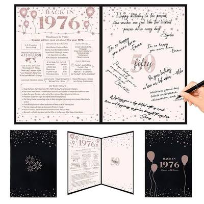 Crenics 50th Birthday Decorations for Women, Black Pink Back in 1976 Poster, 50th Birthday Guest Signature Book, Awesome 50 Anniversary Birthday Gifts