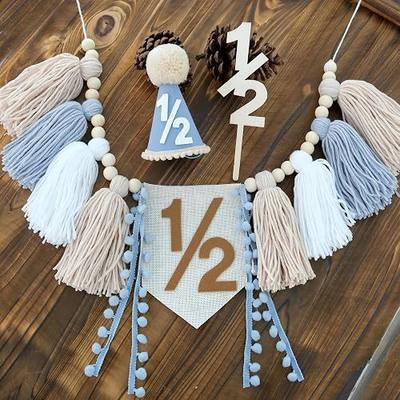 1/2 Birthday Boy Half Way to One Blue 6 Months Decorations Banner | Happy Half Year Party Photoshoot Props
