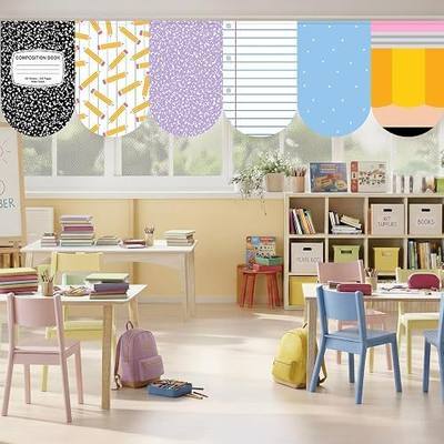 Hahafelt 6 Pcs School Classroom Curtains Back to School Composition Notebook Classroom Curtains Pencils Classrooms Decoration for Kindergarten Daycare Primary Bedroom Playroom Room Decor