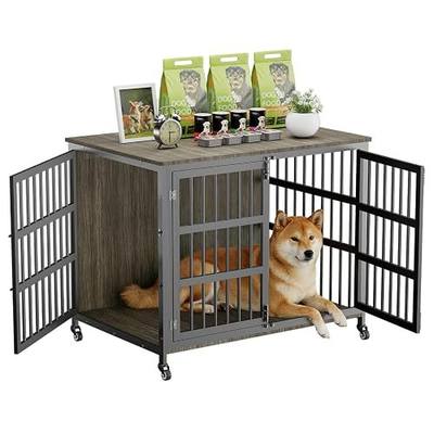 41" Furniture Style Large Dog Crate with Wheels, Chew-Resistant Dog Kennel Furniture Indoor for Large & Medium Dogs, 40.8" L x 28.3" W x 30.9" H, Decorate House as TV Stand, End Table —Grey