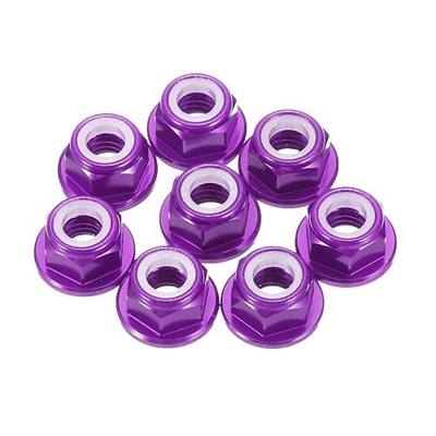MECCANIXITY 8 Pcs M5 Pitch 0.8mm Aluminum Alloy Lock Nuts Flanged Hex Nuts Nylon Locking Serrated for RC Drone Quadcopter Motor Prop Adapter FPV Parts Fasteners, Purple