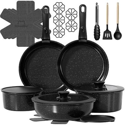 23 Pcs Pots and Pans Set Non Stick, Ceramic Cookware Set Non Toxic with Detachable Handles, Healthy Induction Cookware Oven Safe RV Kitchen Set, PFAS PFOA & PTFE Free, Black