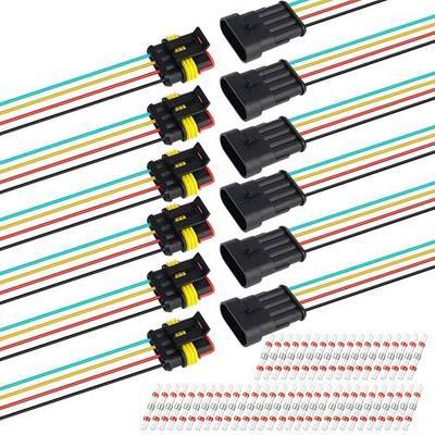 TMH 12Pcs 4 Pin Electrical Connector Male and Female, 10cm. 22 AWG Waterproof Wire Connectors Automotive 4 Way with Heat Shrink Tubing for Car Truck Boat Wire Connection