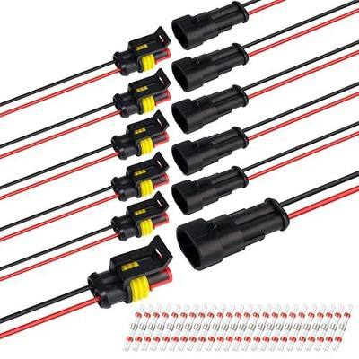 TMH 2 Pin Connector 22 AWG - 2 Wire 10cm. Waterproof Connectors Electrical Male and Female Connectors 2 Way with Heat Shrink Tubing for Car Truck Boat Wire Connection (6 Sets)