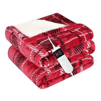 Electric Blanket Heated Throw, Soft Flannel 50"x60" Plaid Heating Blanket with 8 Hours Auto Off 10 Fast Heating Levels Machine Washable Sherpa Heated Blanket with Overheating Protection