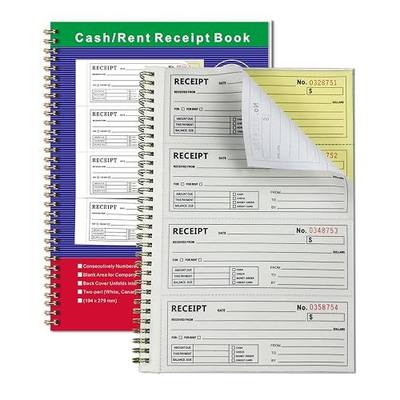 Receipt Book with Carbon Copies, Money and Rent Receipt Book 2-Part Carbonless, 4 Receipts per Page, Spiral Bound Cash Receipt Book for Small Business, Landlord and Rental Payments, 7-5/8" x 11"