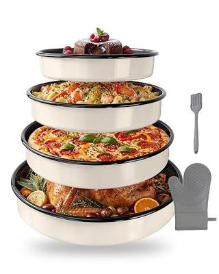 Enamel Round Roasting Pan Set Baking Dish 4-Pack 9/10/12/14 Inch High Temperature Resistance Bakeware for Pizza Chicken, Oven Dishwasher Safe Birthday Mother Day Gift for Wife & Mom Cake Pan