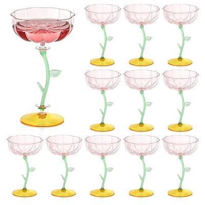 12 Pcs Pink Plastic Ribbed Coupe Glasses Detachable 7oz Flower Cocktail Glasses Modern Wavy Plastic Cocktail Coupes Disposable Martini Glasses Mimosa Glassware champagne goblets (12, PInk)